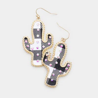 Fashnzfab Buffalo Check Plaid Pattern Rhinestone Cactus Earrings In Multi