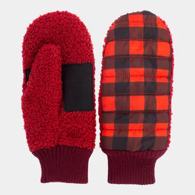 Fashnzfab Buffalo Check Plaid Puffer Gloves In Red