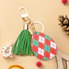 Fashnzfab Buffalo Check Print Faux Leather Teardrop Tassel Keychain / Bag Charm In Green