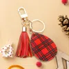 Fashnzfab Buffalo Check Print Faux Leather Teardrop Tassel Keychain / Bag Charm In Red