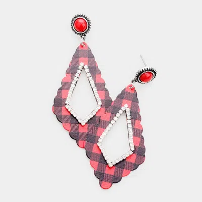 Fashnzfab Buffalo Check Print Rhinestone Embellished Cutout Geometric Metal Earrings In Multi