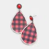 Fashnzfab Buffalo Check Print Rhinestone Trim Metal Teardrop Earrings In Multi