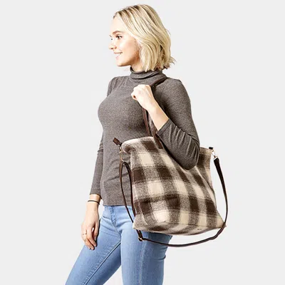 Fashnzfab Buffalo Check Weekend Tote Bag In Sand