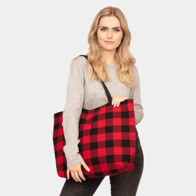 Fashnzfab Buffalo Plaid Check Tote Bag In Red