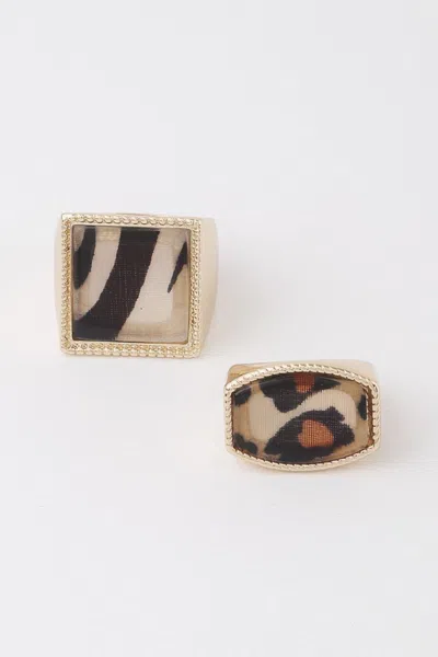 Fashnzfab Bulky Animal Print Rings In Multi