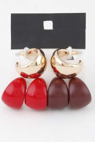 Fashnzfab Bulky Hoop Earrings Set In Orange