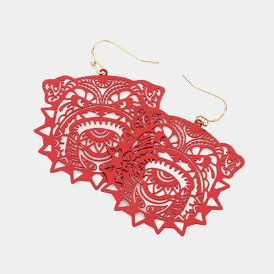 Fashnzfab Bulldog Filigree Dangle Earrings In Red