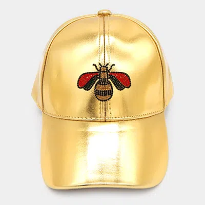 Fashnzfab Bumble Bee Baseball Rhinestone Cap In Gold