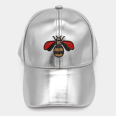 Fashnzfab Bumble Bee Baseball Rhinestone Cap In Gray