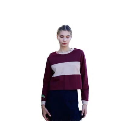 Fashnzfab Burgundy Colorblock Long Sleeve Crop Top In White