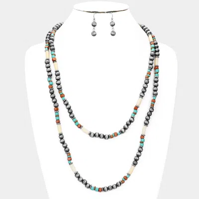 Fashnzfab Burnished Metal Ball Wood Beaded Double Layered Necklace In Multi