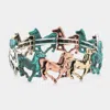 Fashnzfab Burnished Metal Horse Link Stretch Bracelet In Multi