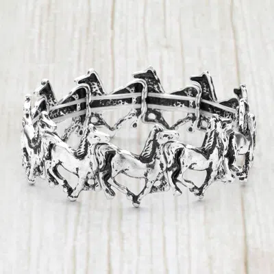 Fashnzfab Burnished Metal Horse Link Stretch Bracelet Silver Burnished In Multi