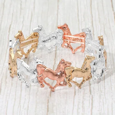 Fashnzfab Burnished Metal Horse Link Stretch Bracelet Three Tone In Multi