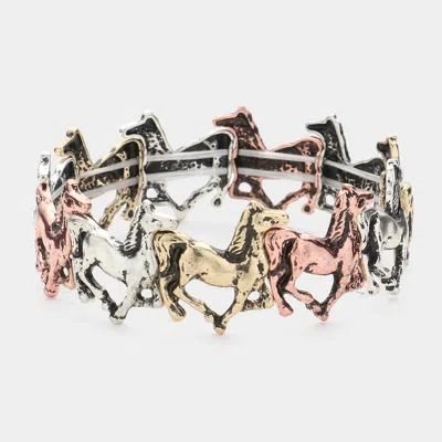 Fashnzfab Burnished Metal Horse Link Stretch Bracelet Three Tone In Multi