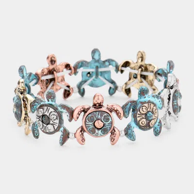 Fashnzfab Burnished Metal Turtle Stretch Bracelet In Multi