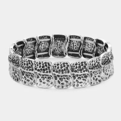 Fashnzfab Burnished Textured Metal Link Stretch Bracelet Silver Burnished In Multi