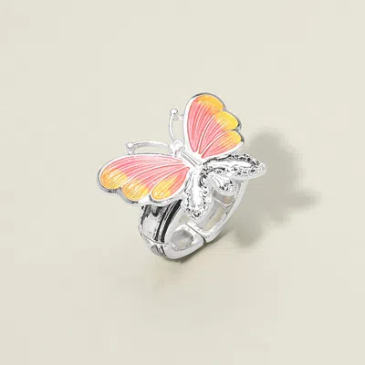 Fashnzfab Butterfly Accent Stretch Ring In Silver