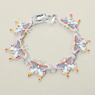 Fashnzfab Butterfly Charm Link Magnetic Bracelet 0.75" H, 7.5" L In Red