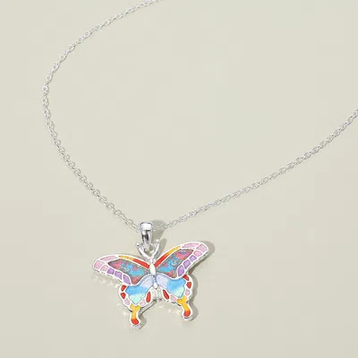 Fashnzfab Butterfly Charm Pendant Necklace In Multi