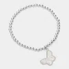 Fashnzfab Butterfly Charm Pointed Stainless Steel Ball Beaded Bracelet Silver, White In Multi
