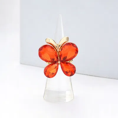 Fashnzfab Butterfly Crystal Stone Cluster Stretch Ring In Orange