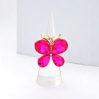 Fashnzfab Butterfly Crystal Stone Cluster Stretch Ring In Pink