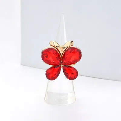 Fashnzfab Butterfly Crystal Stone Cluster Stretch Ring In Red