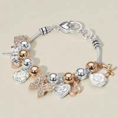 Fashnzfab Butterfly Dragonfly Heart Pearl Charm Beaded Bracelet In Multi