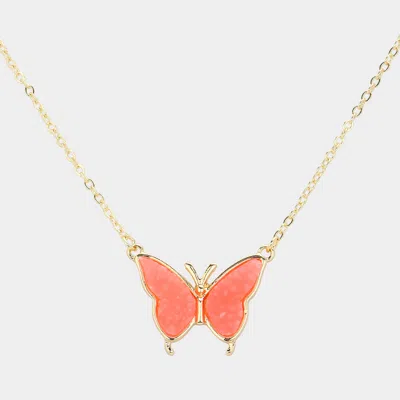 Fashnzfab Butterfly Druzy Pendant Necklace In Gold