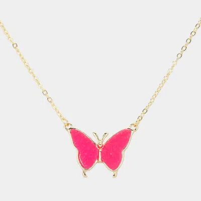 Fashnzfab Butterfly Druzy Pendant Necklace In Gold