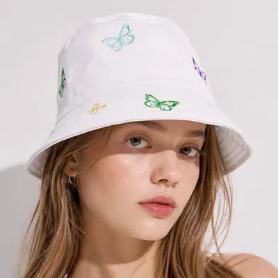 Fashnzfab Butterfly Embroidered Bucket Hat In White