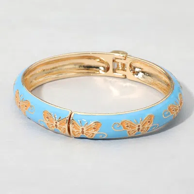 Fashnzfab Butterfly Enamel Hinged Bangle Bracelet In Blue
