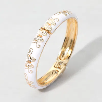 Fashnzfab Butterfly Enamel Hinged Bangle Bracelet In Silver