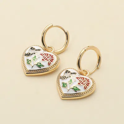 Fashnzfab Butterfly Flower Enamel Detailed Heart Dangle Earrings In Multi
