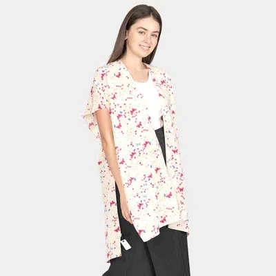 Fashnzfab Butterfly Flower Patterned Cover Up Kimono Poncho In Neutral