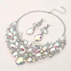 Fashnzfab Butterfly Glass Stone Cluster Pointed Teardrop Stone Cluster Evening Necklace In Multi