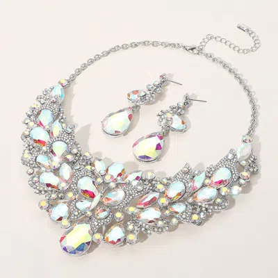 Fashnzfab Butterfly Glass Stone Cluster Pointed Teardrop Stone Cluster Evening Necklace In Multi