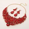 Fashnzfab Butterfly Glass Stone Cluster Pointed Teardrop Stone Cluster Evening Necklace In Red