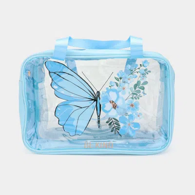 Fashnzfab Butterfly Message Printed Translucent Mesh Divided Shoulder Bag / Tote Bag In Blue
