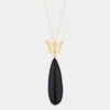 Fashnzfab Butterfly Natural Stone Teardrop Link Pendant Long Necklace In Black