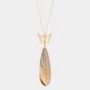 Fashnzfab Butterfly Natural Stone Teardrop Link Pendant Long Necklace In Gold