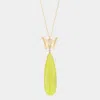 Fashnzfab Butterfly Natural Stone Teardrop Link Pendant Long Necklace In Green