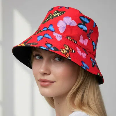 Fashnzfab Butterfly Pattern Print Bucket Hat In Red