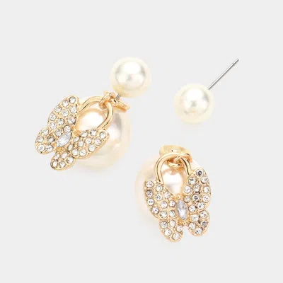 Fashnzfab Butterfly Pointed Double Sided Pearl Peekaboo Earrings In Gold