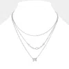 Fashnzfab Butterfly Pointed Triple Layered Necklace In Metallic