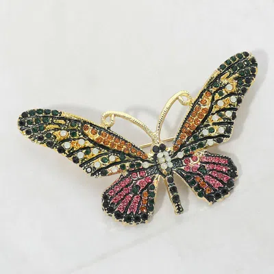 Fashnzfab Butterfly Rhinestone Pave Brooch In Multi