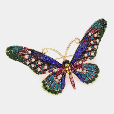 Fashnzfab Butterfly Rhinestone Pave Brooch In Multi
