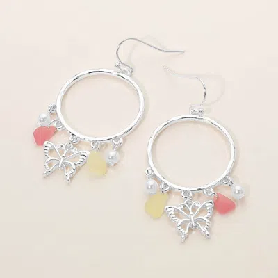 Fashnzfab Butterfly Sea Glass Charm Drop Open Ring Dangle Earrings In Silver