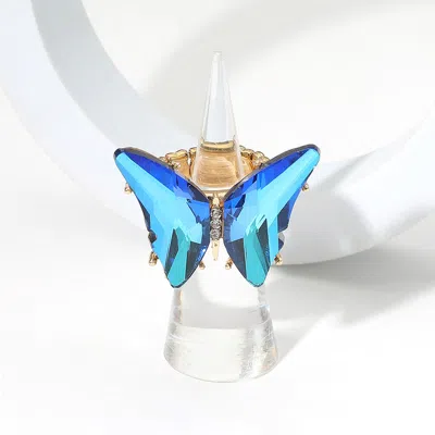 Fashnzfab Butterfly Stretch Ring In Blue